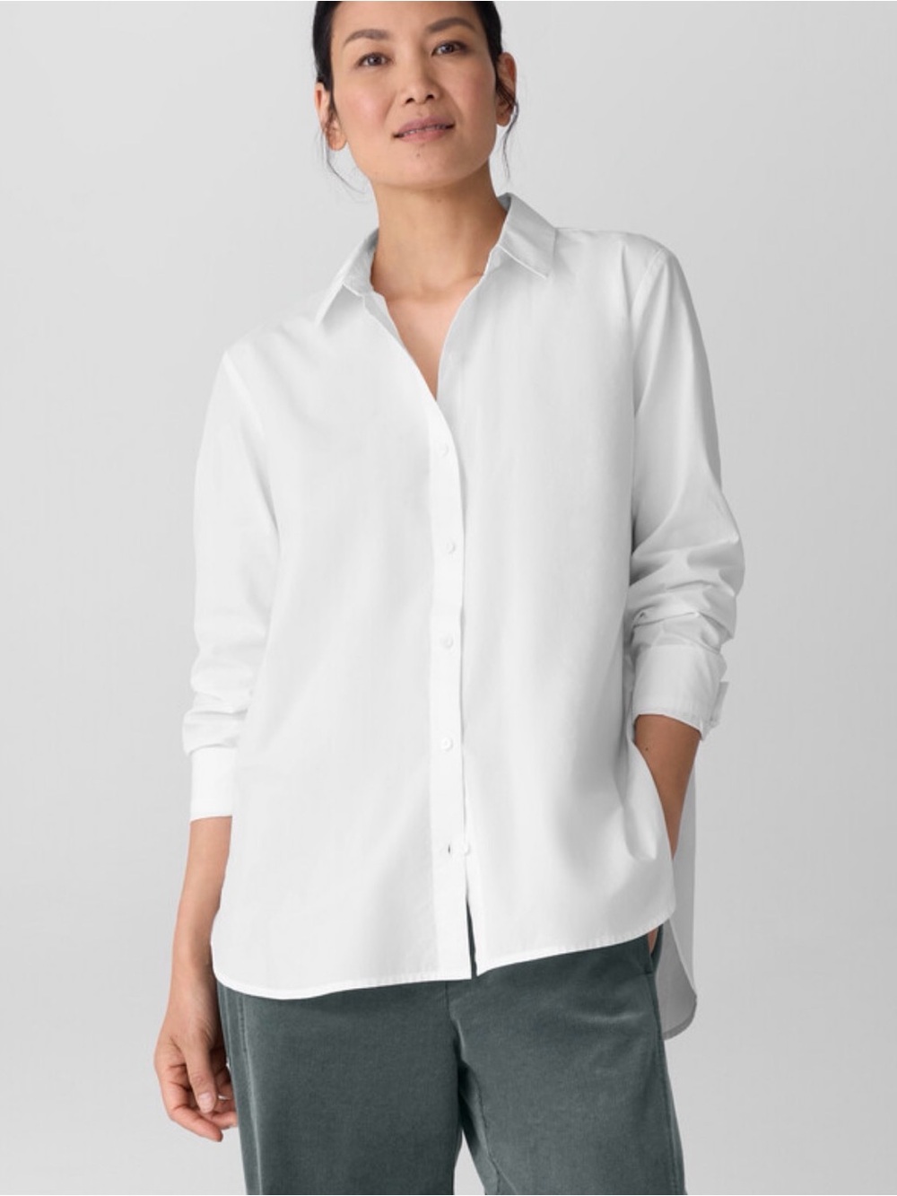 Eileen Fisher Organic Cotton Classic Collar Button Down Shirt